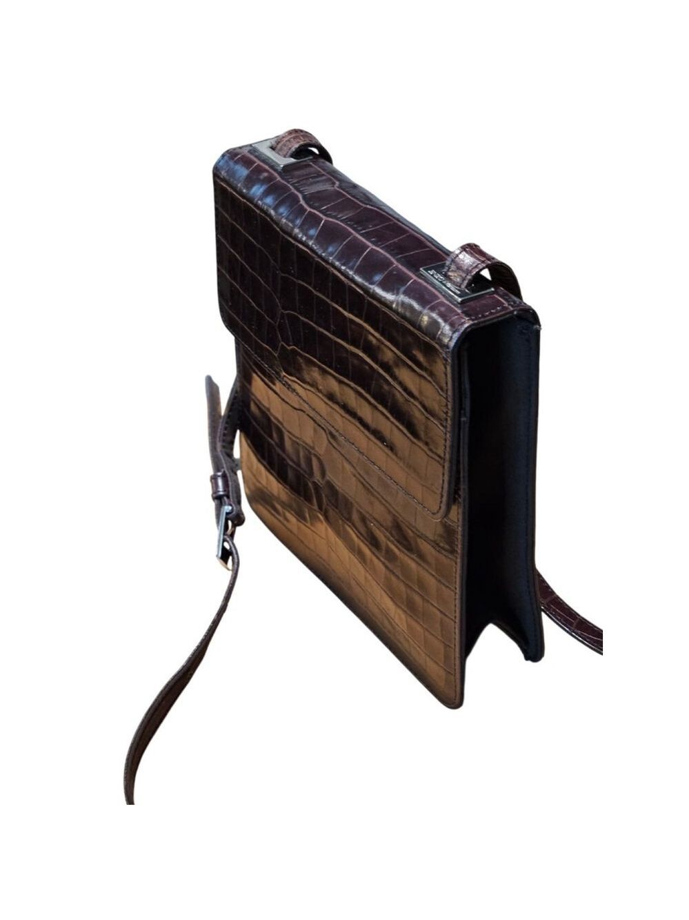 Enzo Angiolini Croc-Embossed Crossbody Bag in Brown - Picture 3 of 16